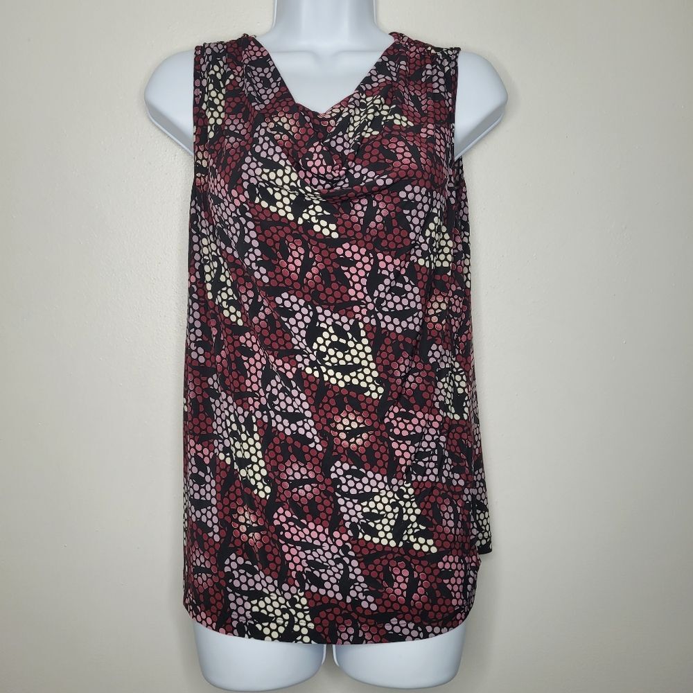 Vintage y2k pink black abstract print cowl neck grunge disco top size large